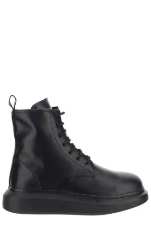 Alexander McQueen Round Toe Lace-Up Ankle Boots