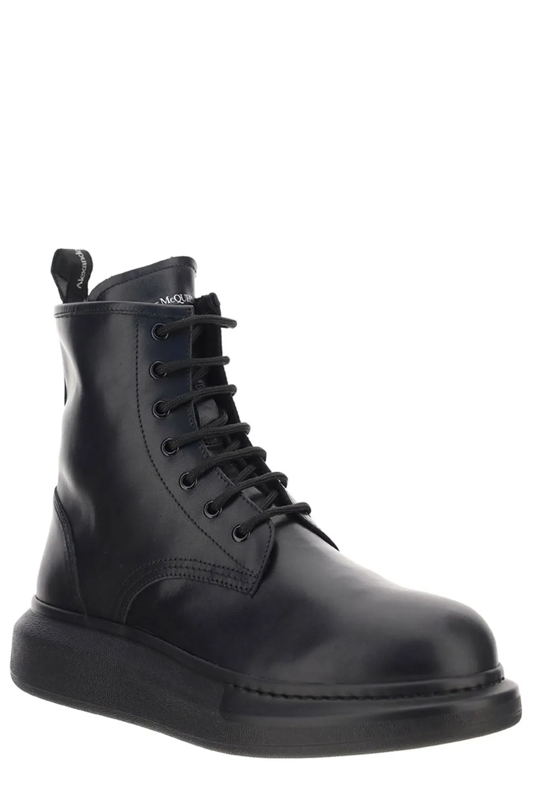 Alexander McQueen Round Toe Lace-Up Ankle Boots