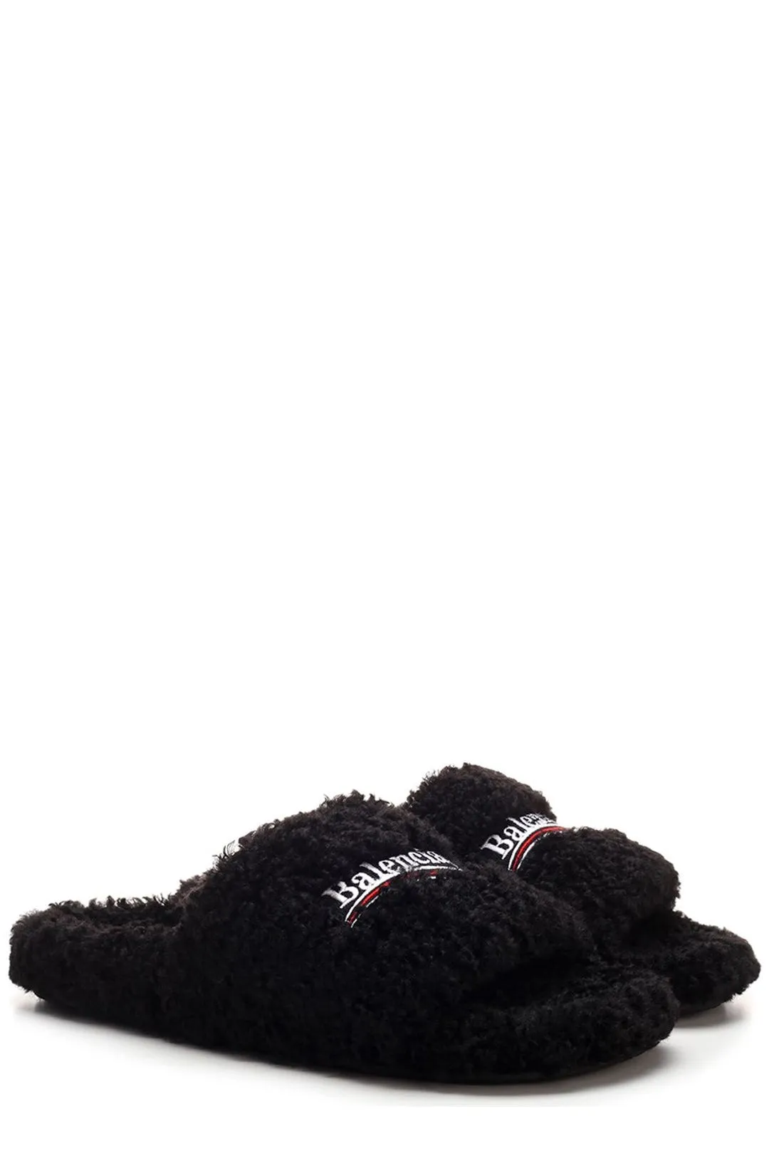 Balenciaga Logo Furry Slides