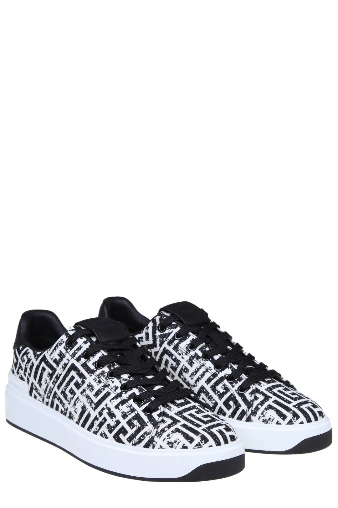 Balmain B-Court Monogram Print Lace-Up Sneakers