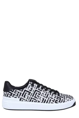 Balmain B-Court Monogram Print Lace-Up Sneakers