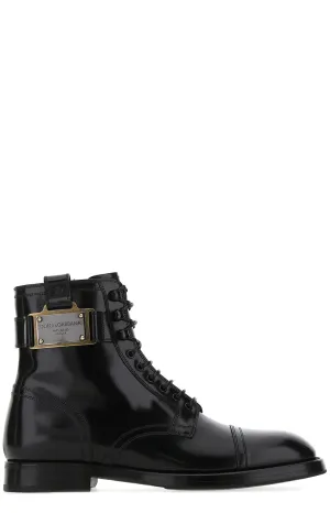 Dolce & Gabbana Branded Plate Lace-Up Boots