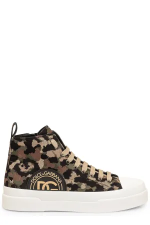 Dolce Gabbana Logo Patch Jacquard Mid Top Sneakers