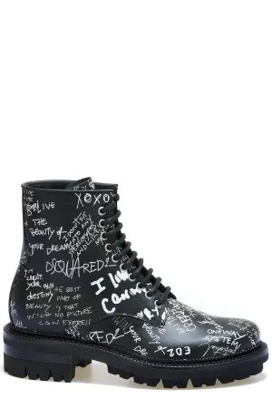 Dsquared2 Graffiti Printed Lace-Up Ankle Boots