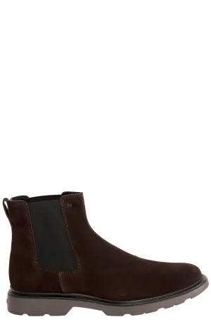Hogan Round Toe Slip-On Ankle Boots