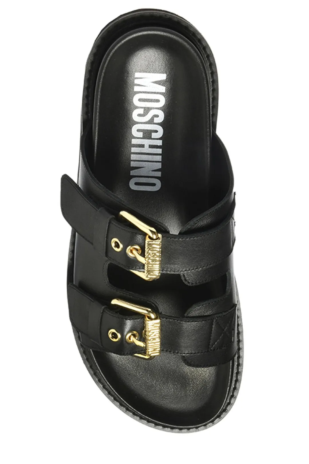 Moschino Logo Plaque Buckled Sandals