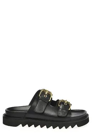 Moschino Logo Plaque Buckled Sandals
