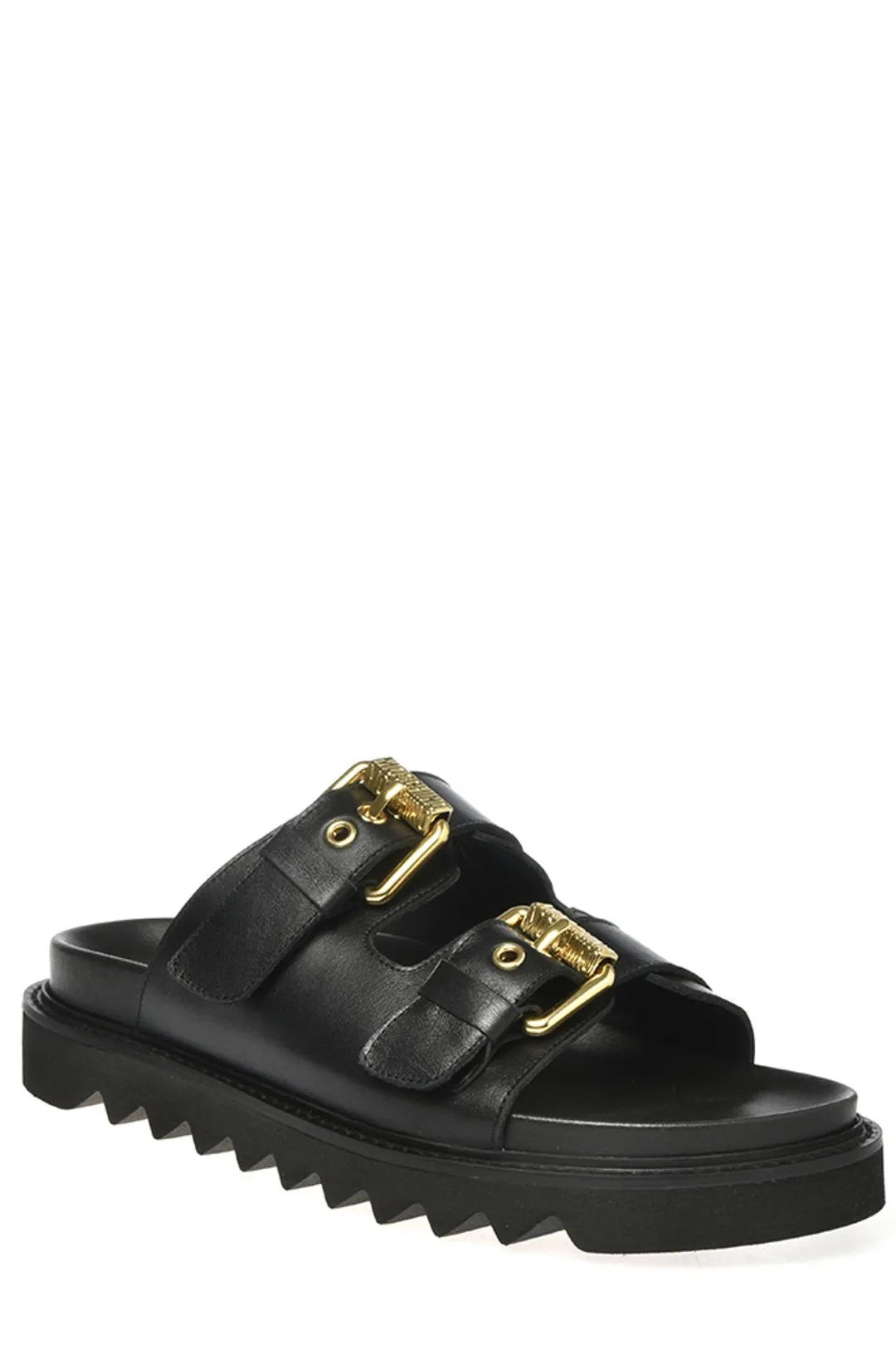 Moschino Logo Plaque Buckled Sandals
