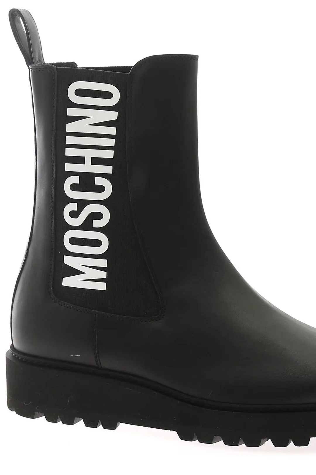 Moschino Logo Printed Round Toe Chelsea Boots