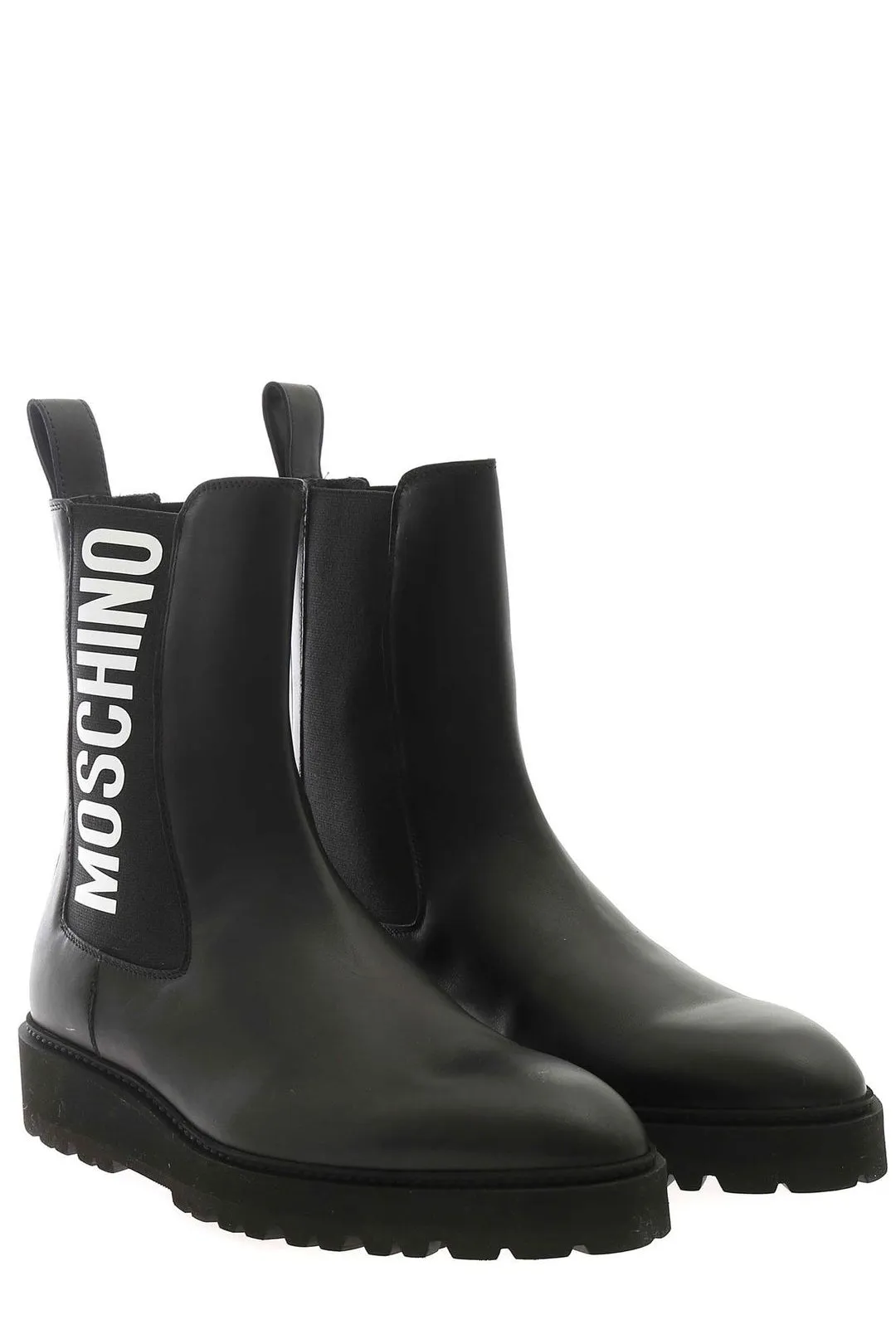 Moschino Logo Printed Round Toe Chelsea Boots