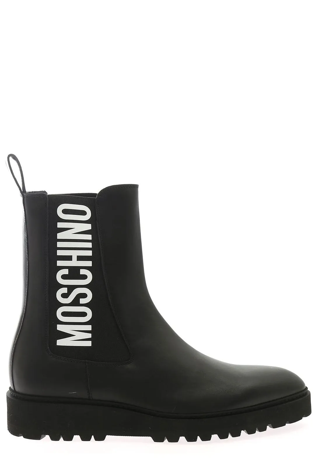 Moschino Logo Printed Round Toe Chelsea Boots