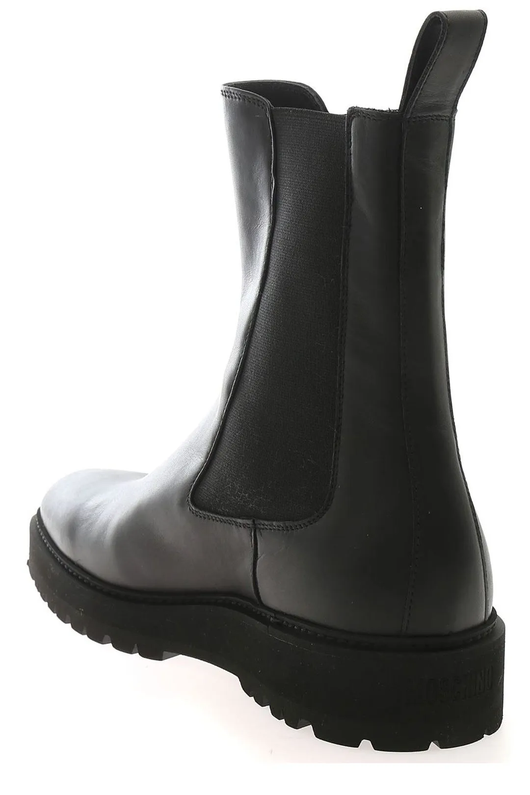 Moschino Logo Printed Round Toe Chelsea Boots