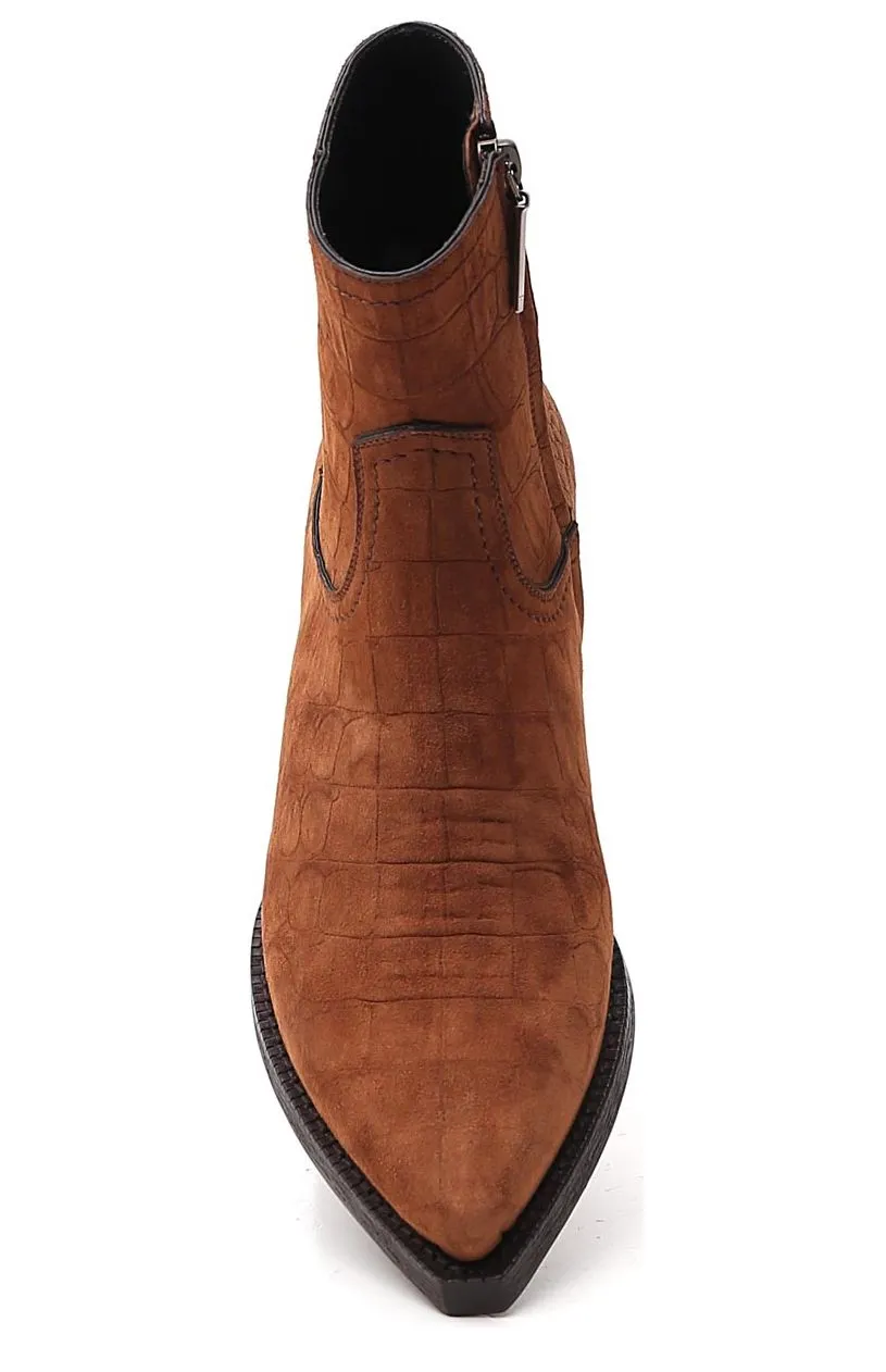Saint Laurent Lukas Western Embossed Ankle Boots