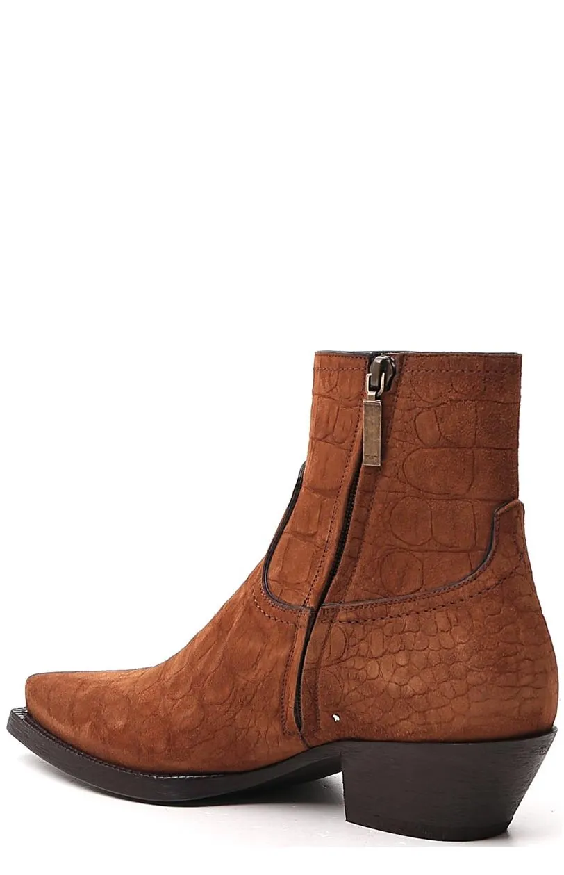 Saint Laurent Lukas Western Embossed Ankle Boots