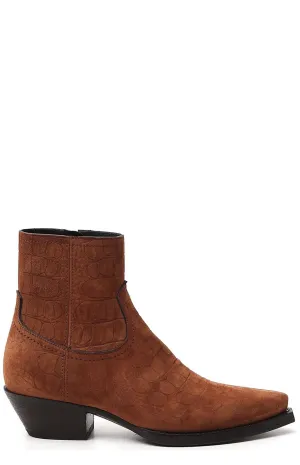 Saint Laurent Lukas Western Embossed Ankle Boots