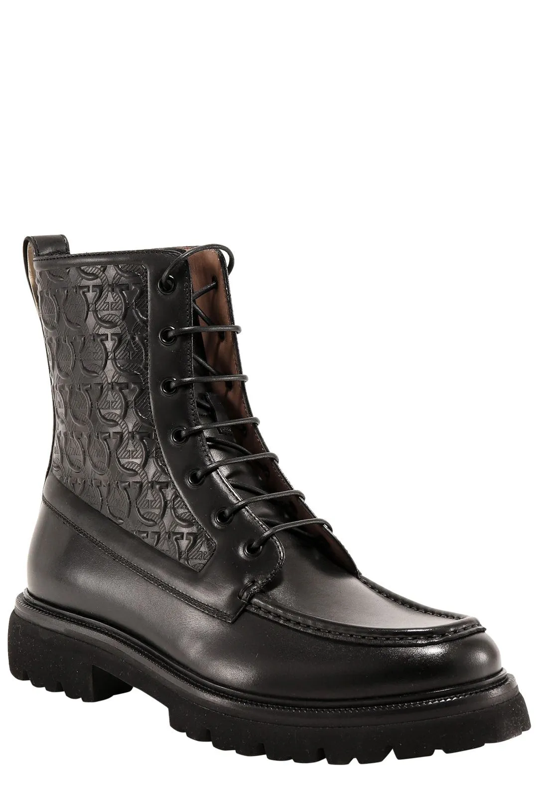 Salvatore Ferragamo Gancini Embossed Combat Boots