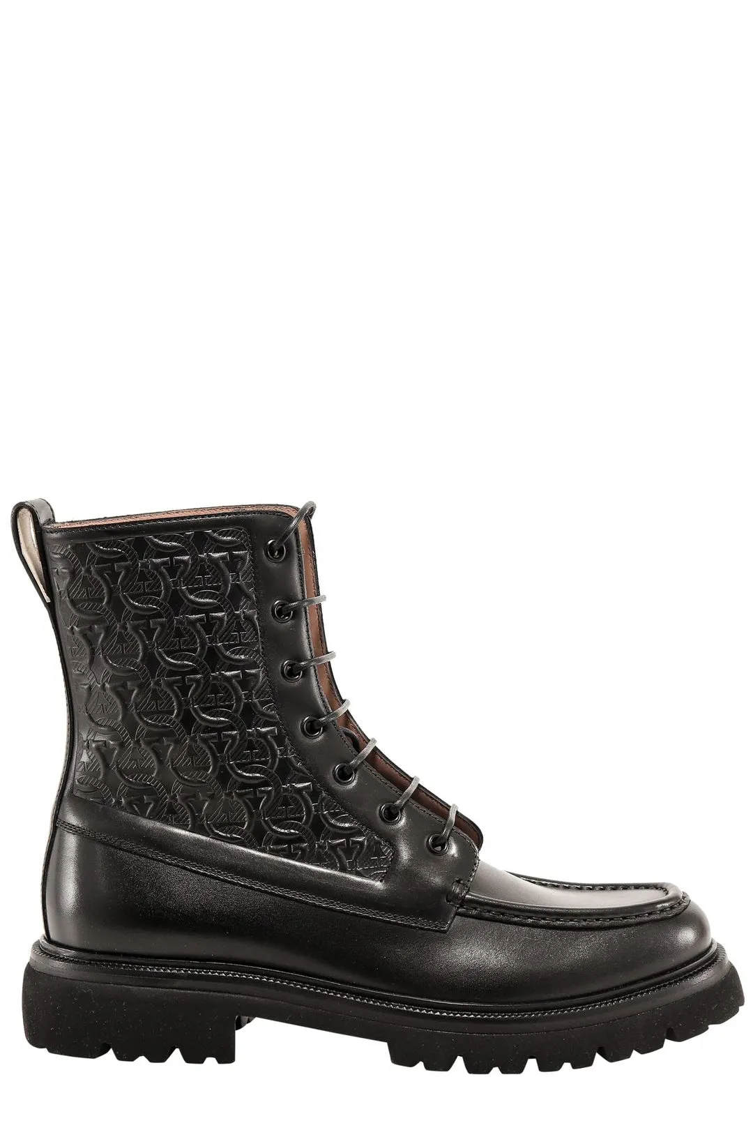 Salvatore Ferragamo Gancini Embossed Combat Boots