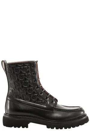 Salvatore Ferragamo Gancini Embossed Combat Boots