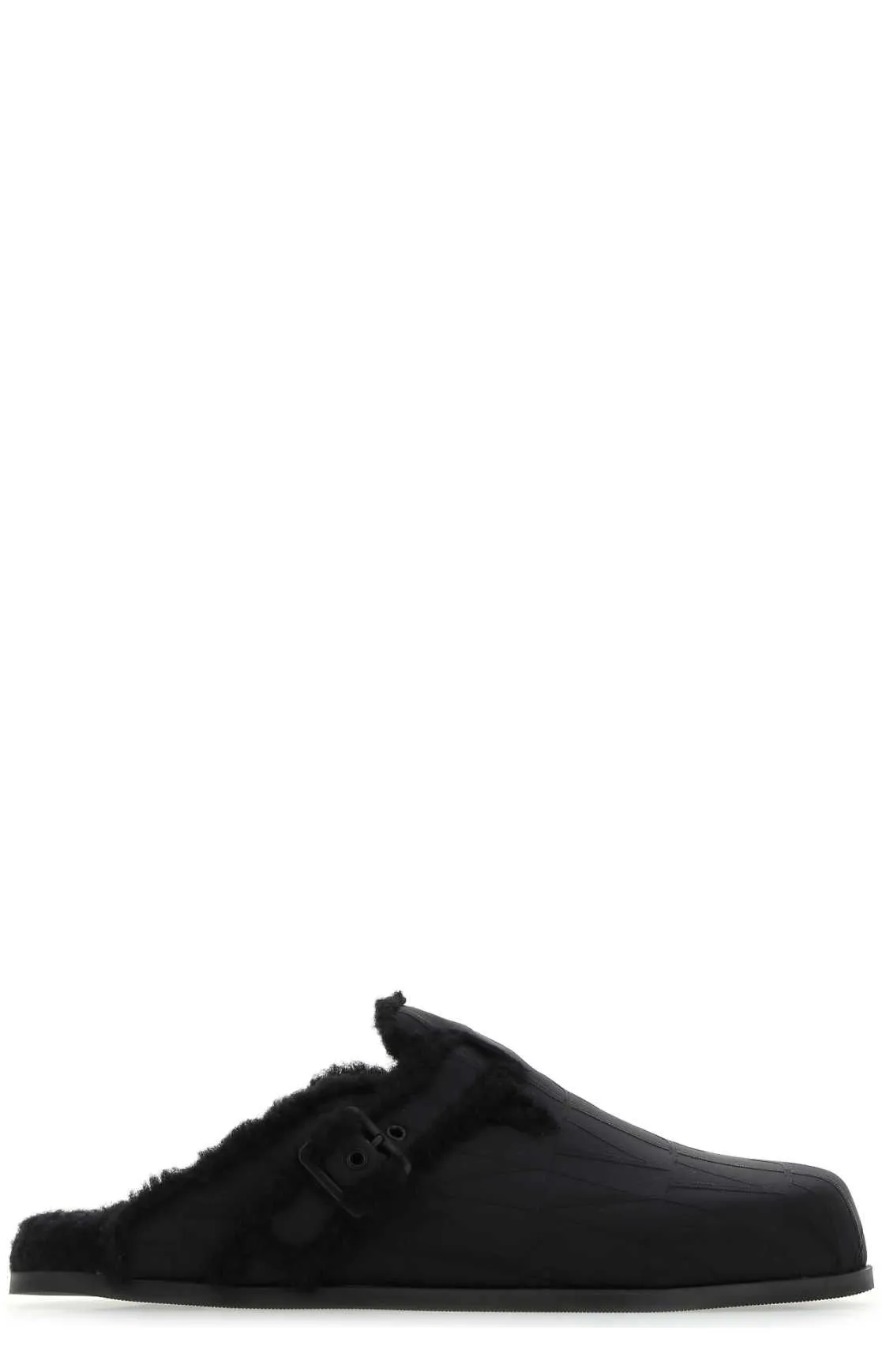 Valentino Logo Embossed Shearling Mules