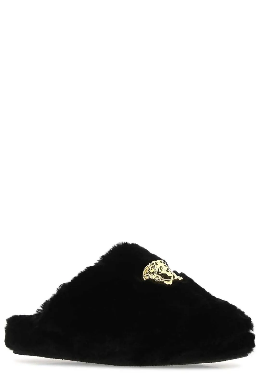 Versace Medusa Plaque Fur Slippers