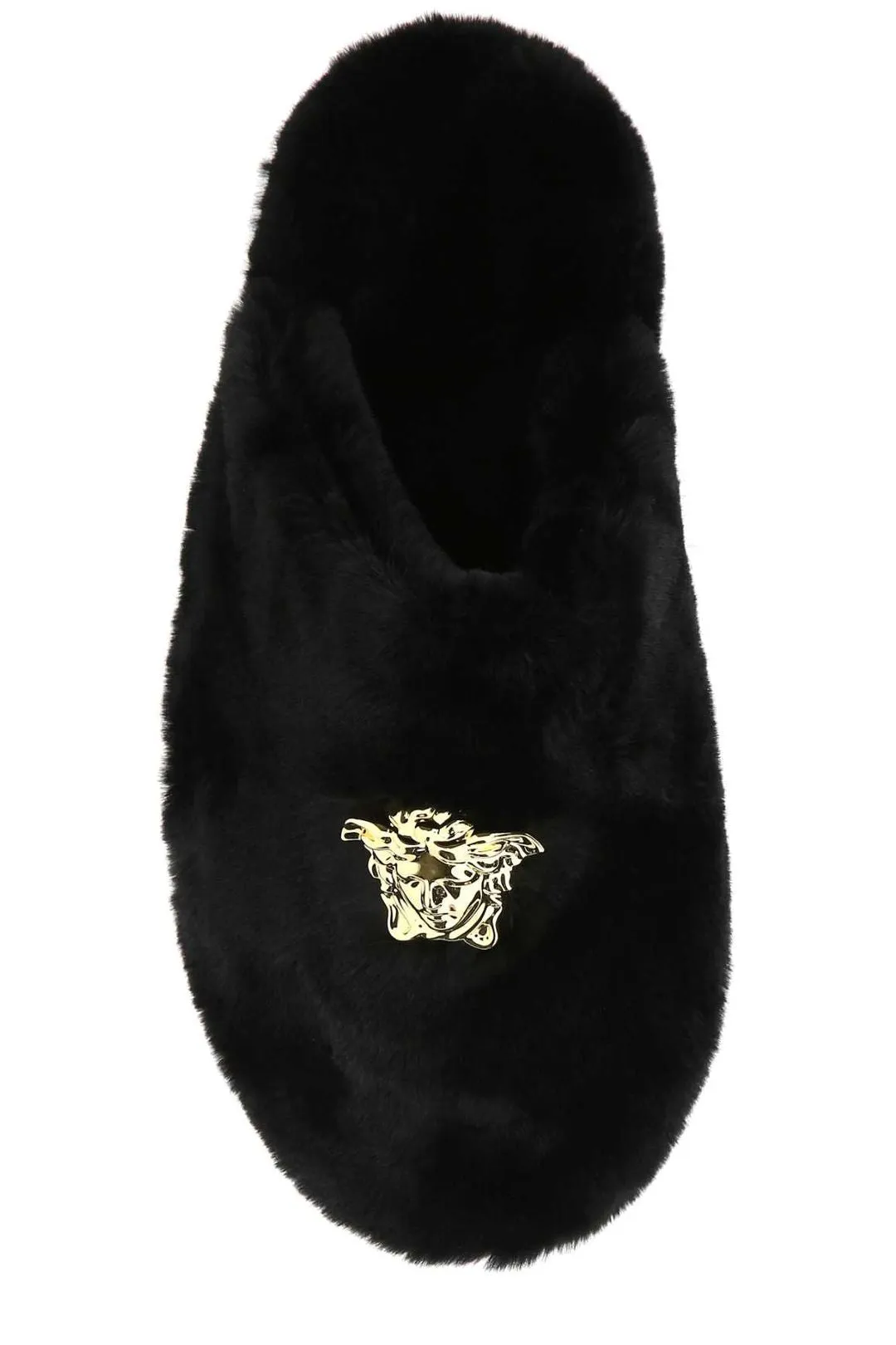 Versace Medusa Plaque Fur Slippers